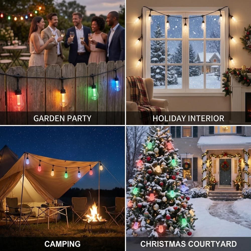 Versatile waterproof LED string lights for garden parties, holiday interiors, camping, and outdoor Christmas courtyards